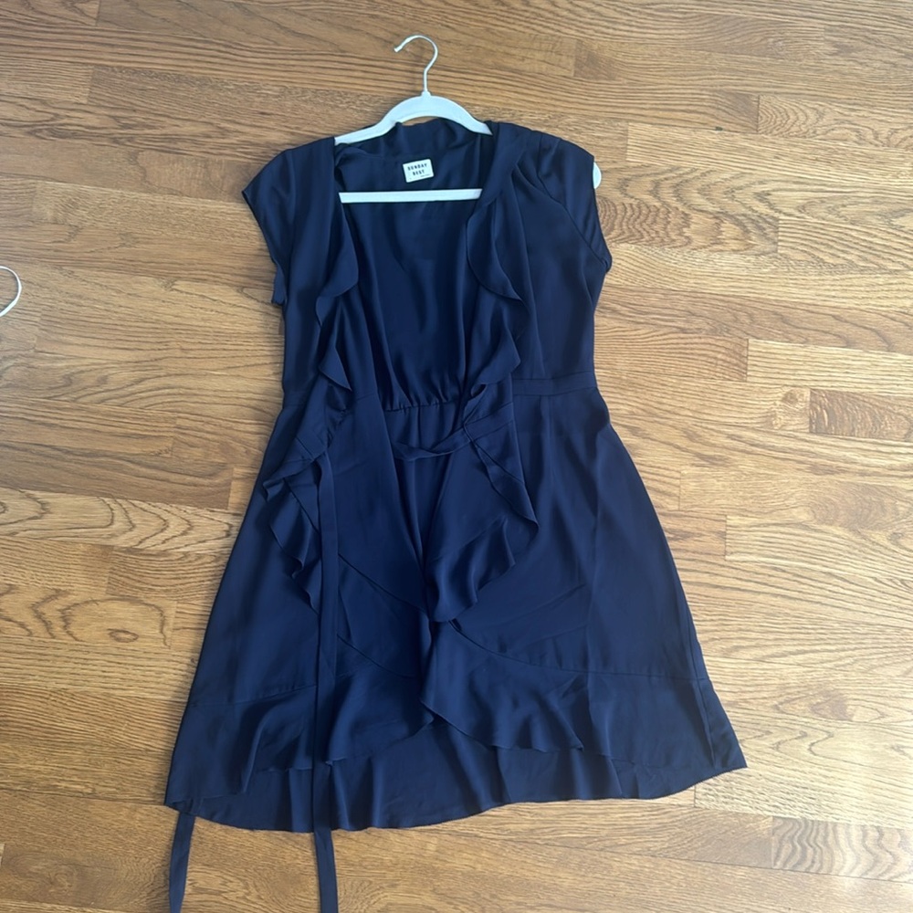 Aritzia navy ruffle wrap dress